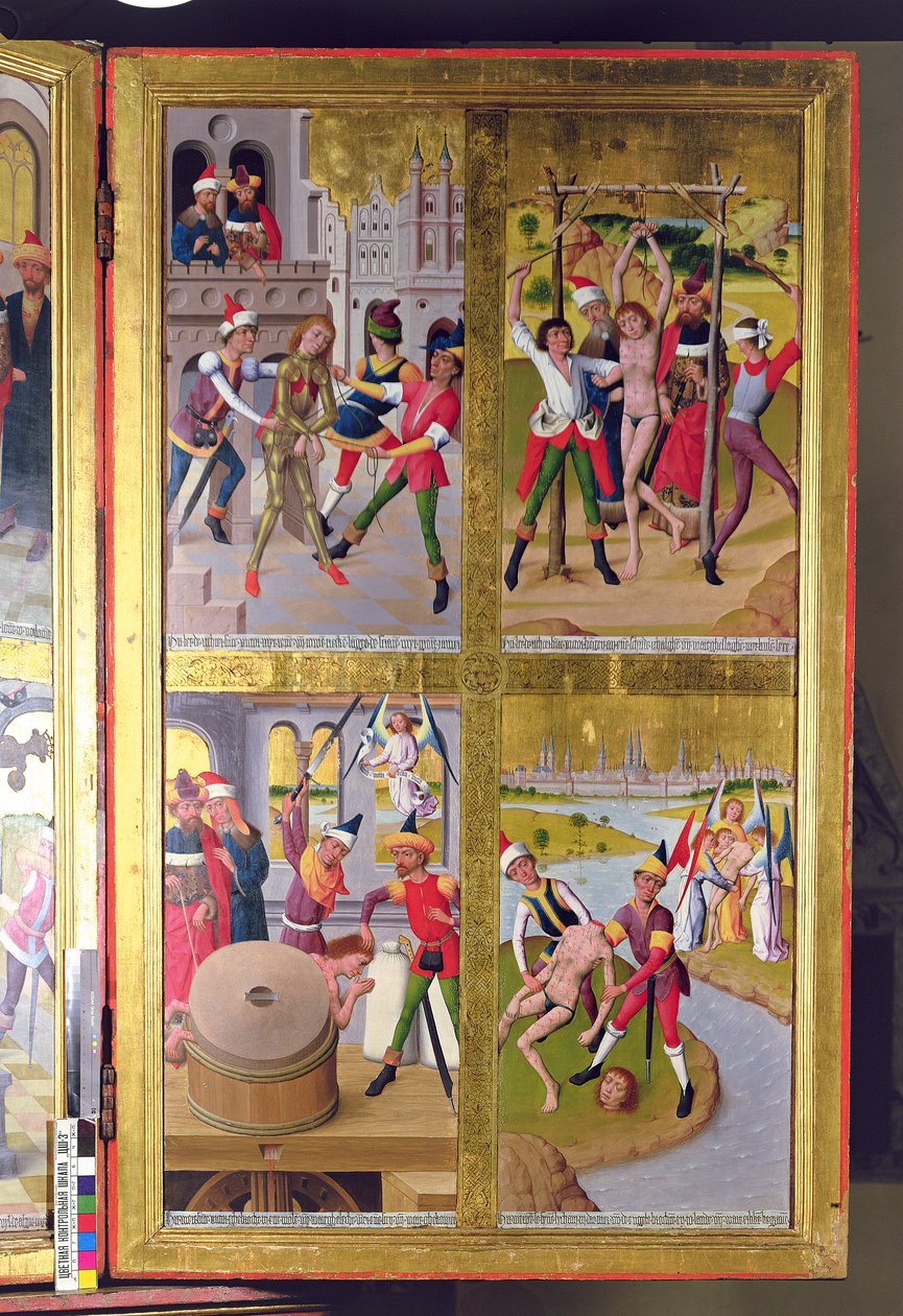 Jelenetek Szent Viktor életéből a Szent Miklós-templom egykori főoltárának jobb külső szárnyának belső részéből, 1481 (tempera a táblán) alkotó: Hermen Rode