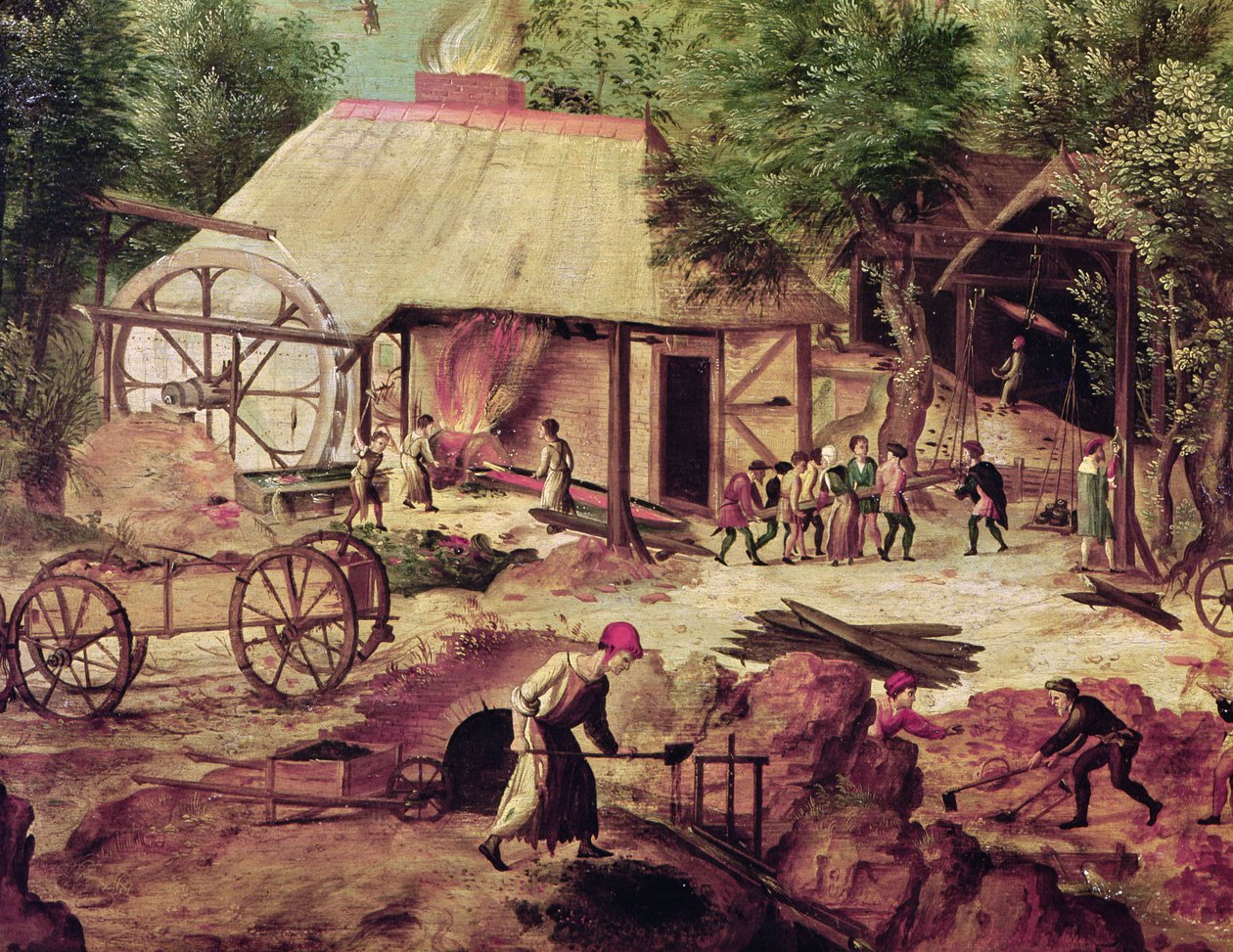 Tájkép kovácsműhellyel, az öntöde részlete (316368 részlet) alkotó: Herri met de Bles