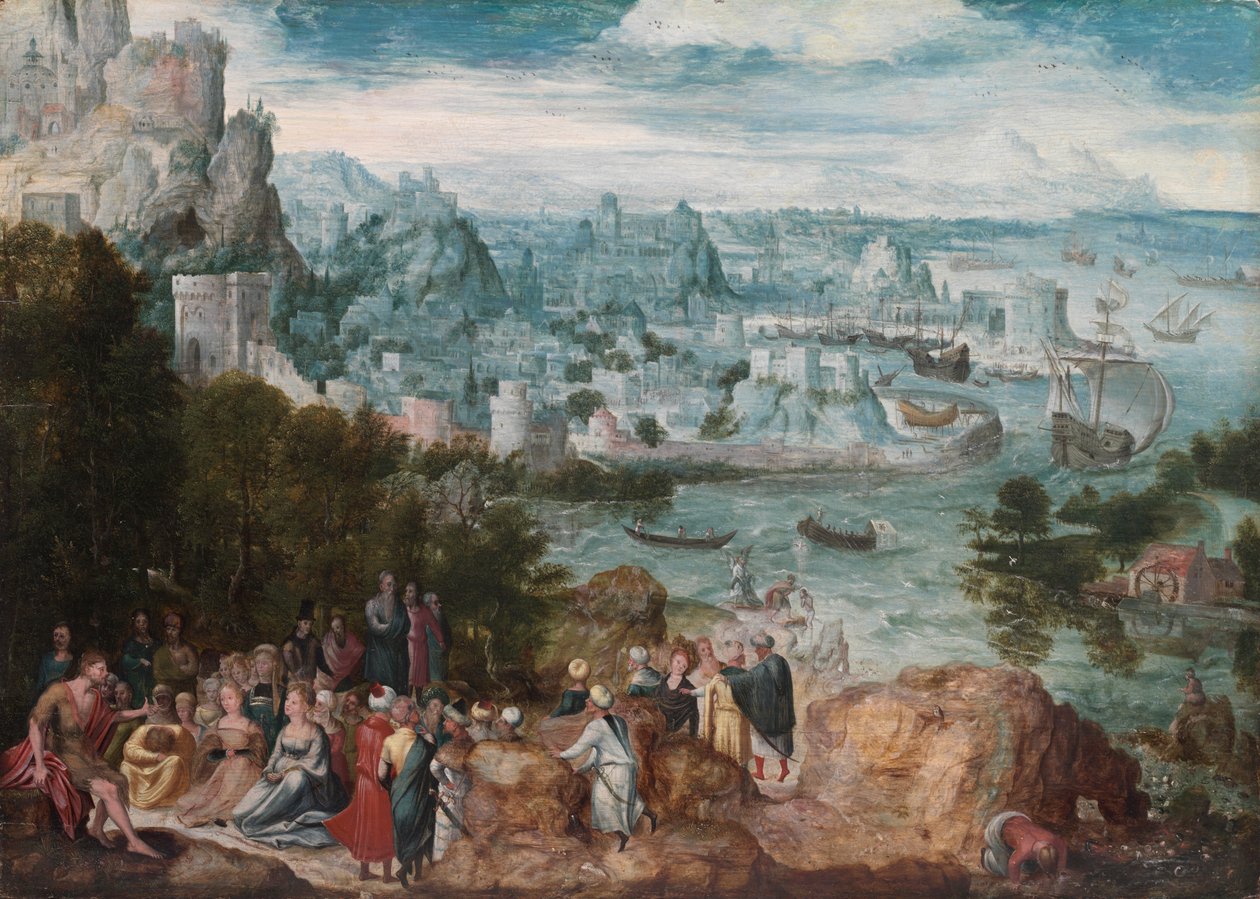 Tájkép Keresztelő Szent Jánossal, 1540 körül (olaj, fa) alkotó: Herri met de (c.1510 p.1550) Bles