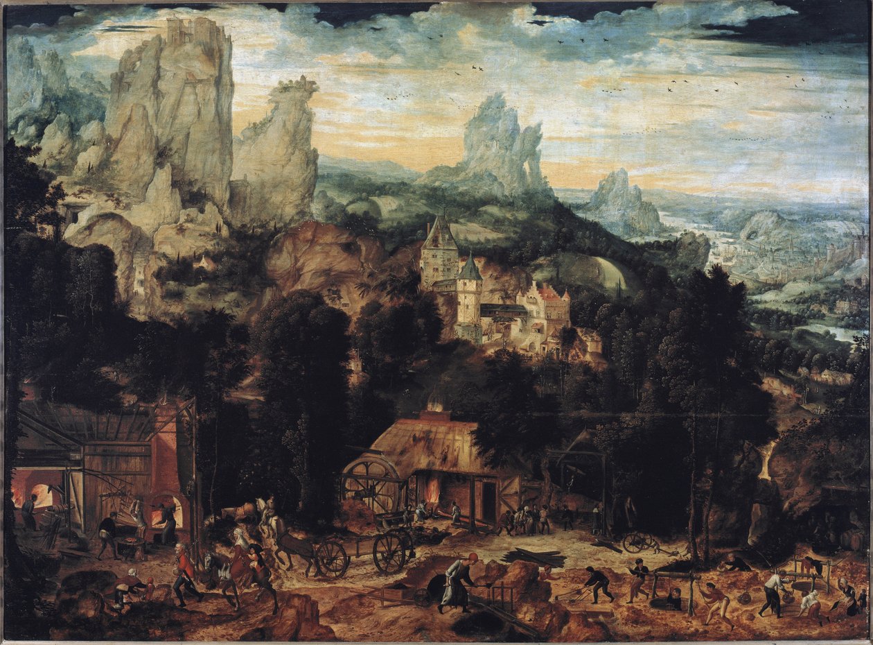 Rézbányák - Olaj, vászon alkotó: Herri met de (c.1510 p.1550) Bles