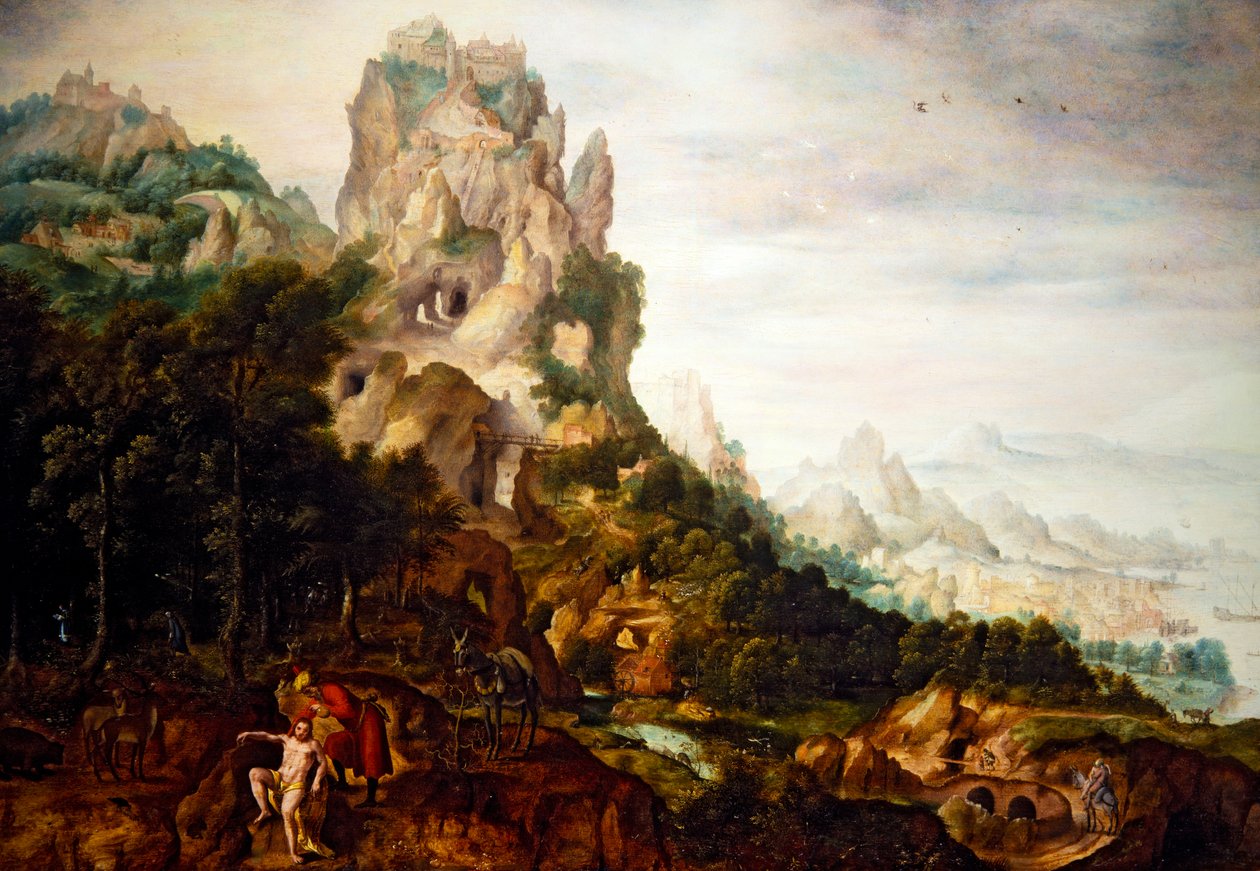 Irgalmas szamaritánus (olaj, tábla) alkotó: Herri met de (c.1510 p.1550) Bles
