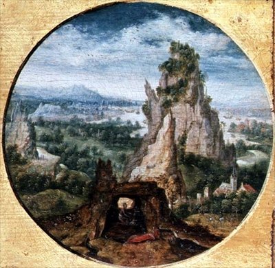 Bűnbánó Szent Jeromos egy fantasztikus tájon alkotó: Herri met de (c.1510 p.1550) Bles