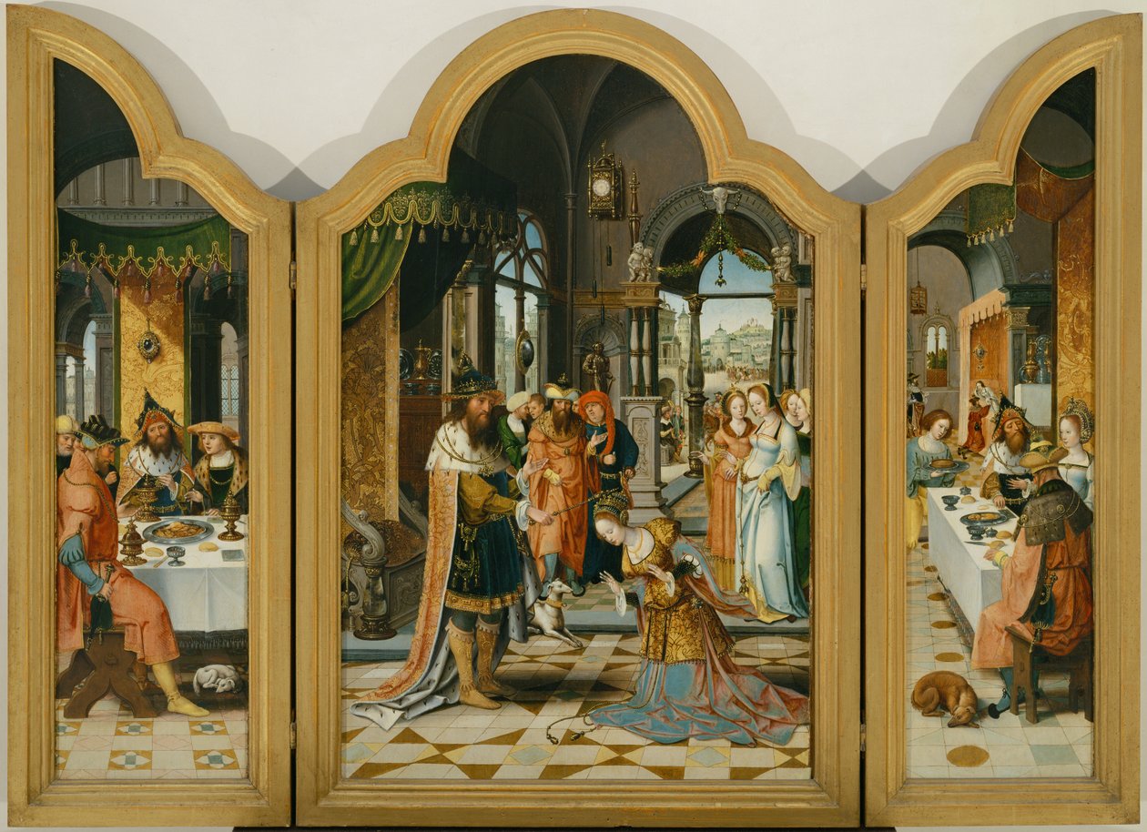 Dávid és Betsabé története, Triptichon (festmény fára) alkotó: Herri met de (c.1510 p.1550) Bles