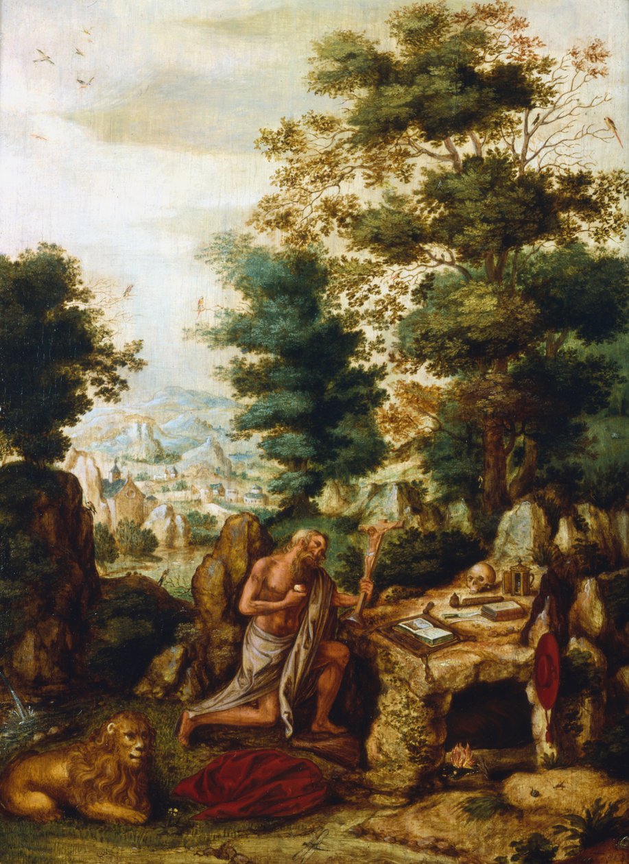 Szent Jeromos egy tájban, c1530-c1550 alkotó: Herri met de Bles