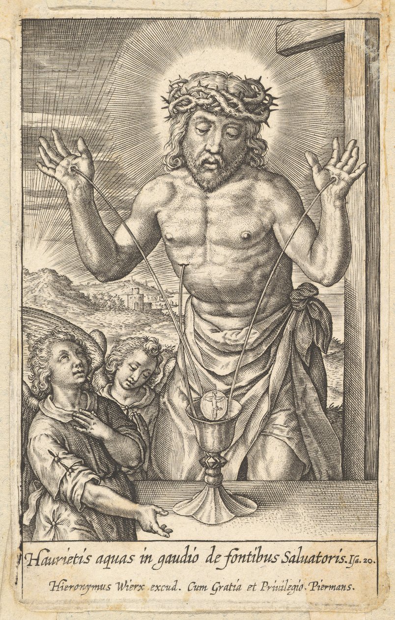 A két angyal által tisztelt Megváltó vére, 1619 előtt. alkotó: Hieronymous Wierix
