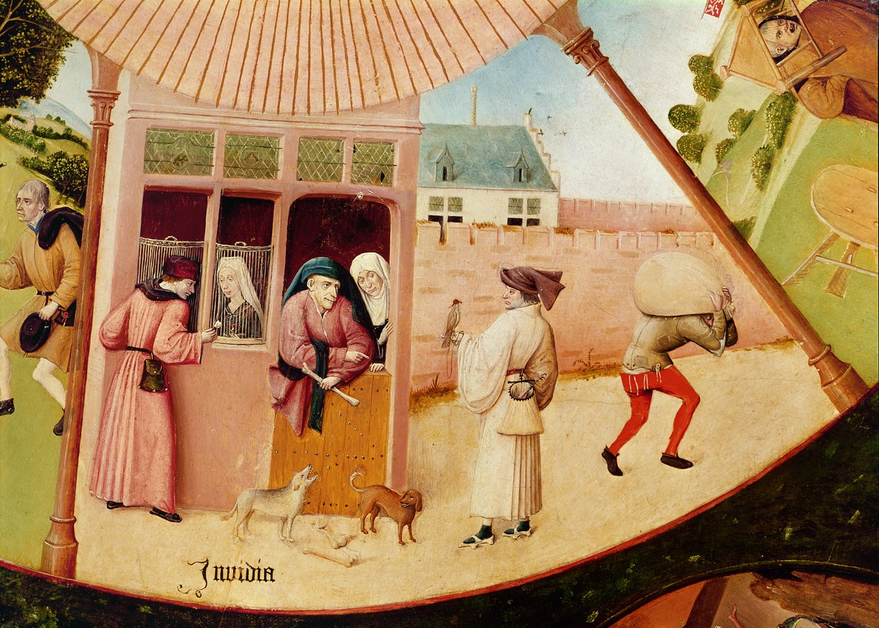 Irigység, részlet a hét halálos bűn és a négy utolsó dolog táblázatából, 1480 körül alkotó: Hieronymus Bosch