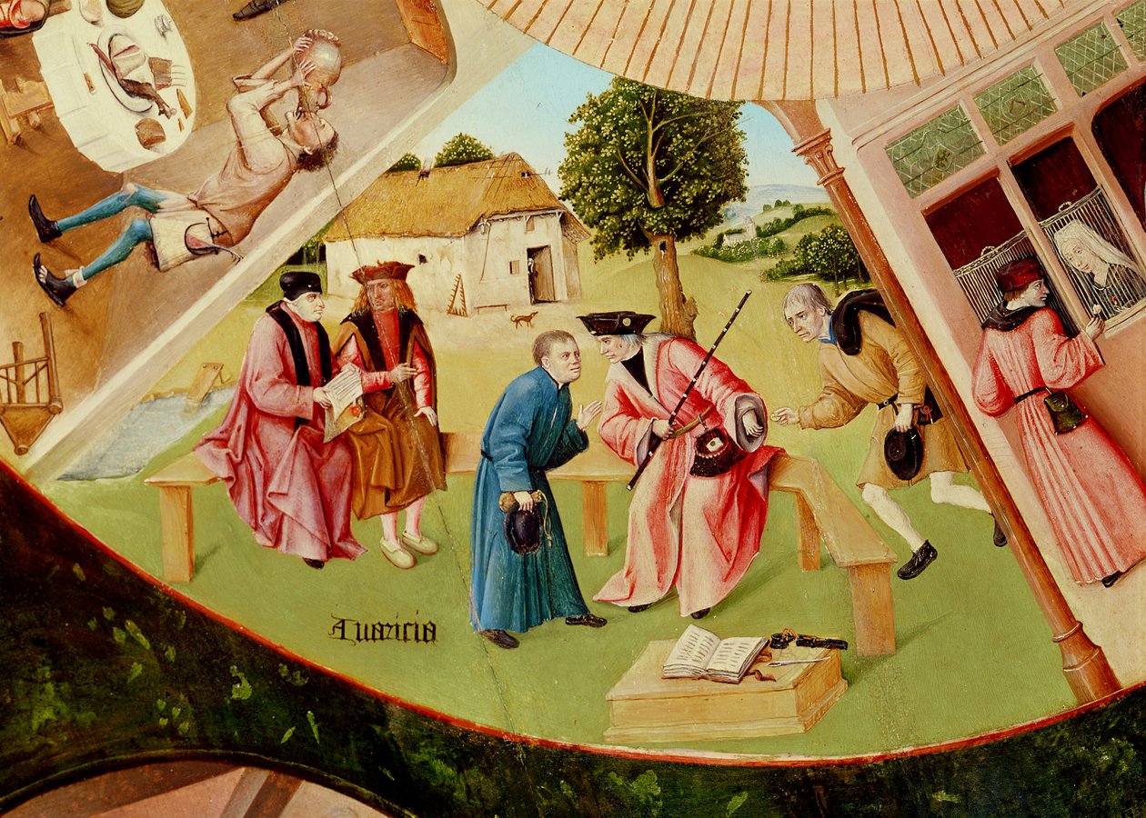 Kapzsiság, részlet a hét halálos bűn és a négy utolsó dolog táblázatából, 1480 körül (olaj, fa) (lásd még: 169586) alkotó: Hieronymus Bosch