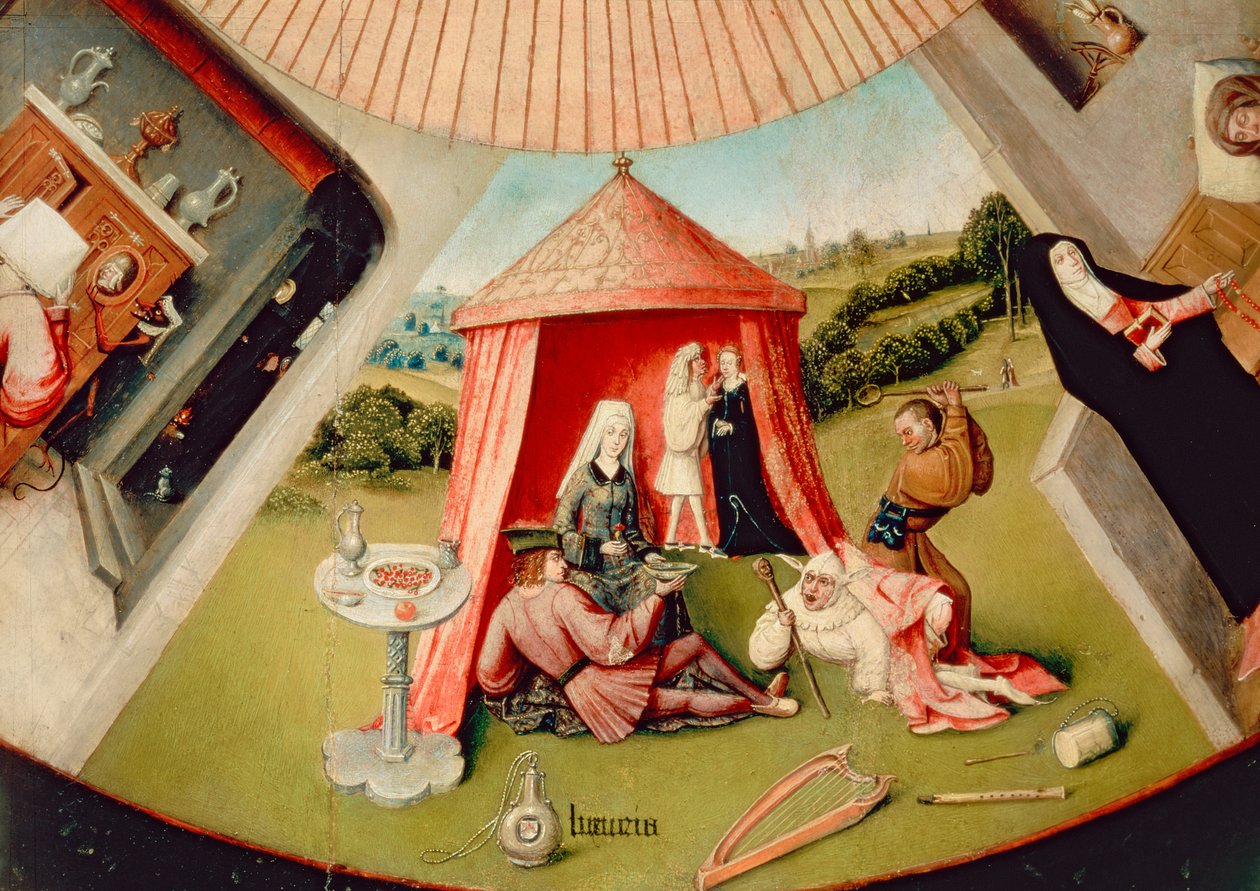 Luxus, részlet A hét halálos bűn és a négy utolsó dolog táblázatából, 1480 körül (169586 részlet) alkotó: Hieronymus Bosch