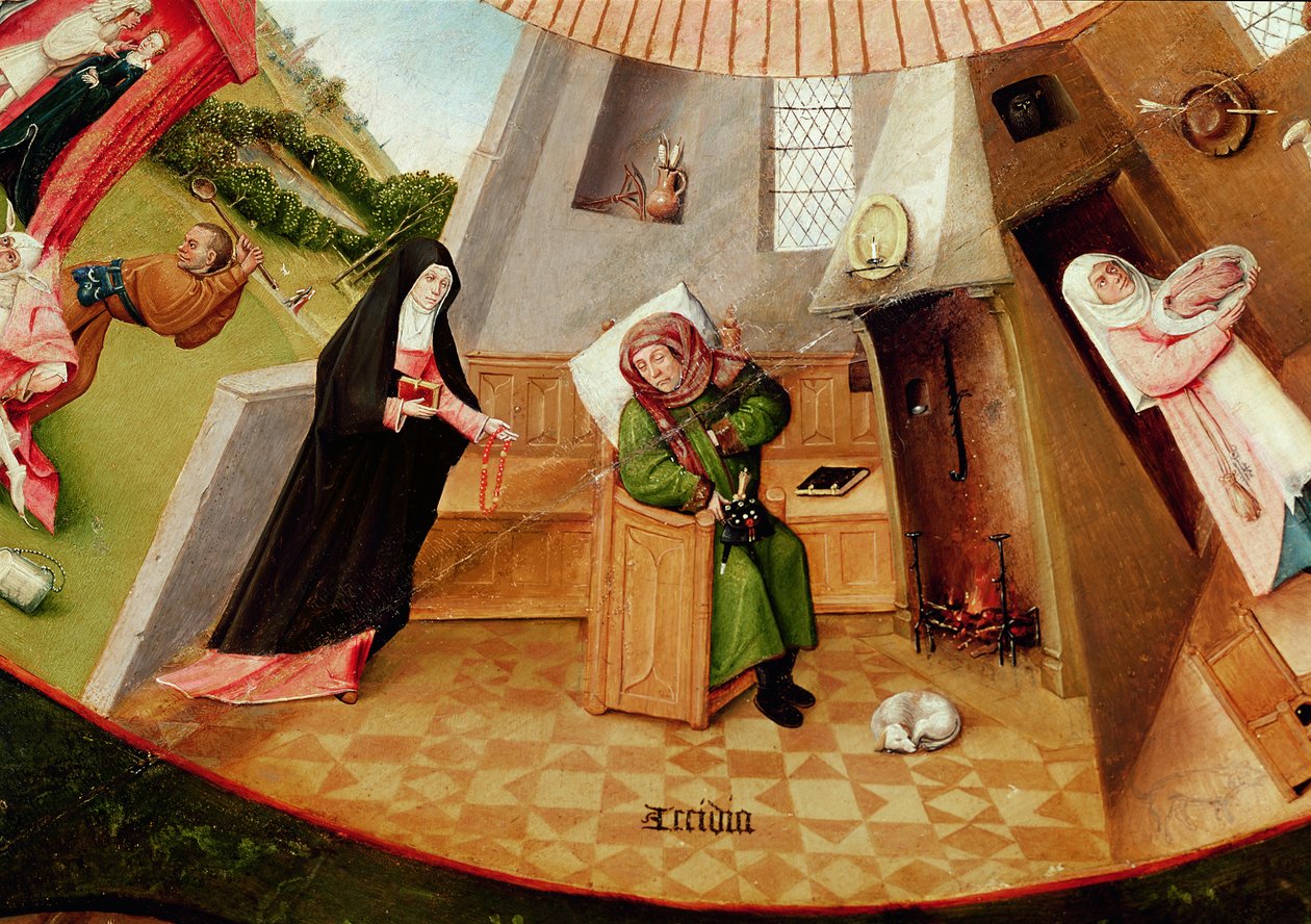 A lustaság, részlet a Hét halálos bűn és a Négy utolsó dolog táblázatából, 1480 körül. alkotó: Hieronymus Bosch