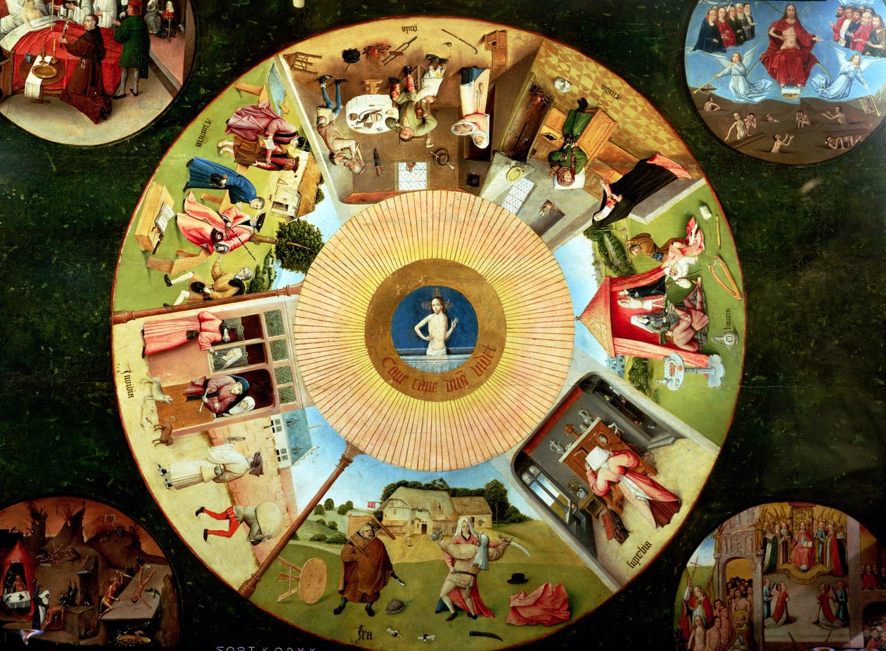 A hét halálos bűn és a négy utolsó dolog asztallapja (169586 részlet) alkotó: Hieronymus Bosch