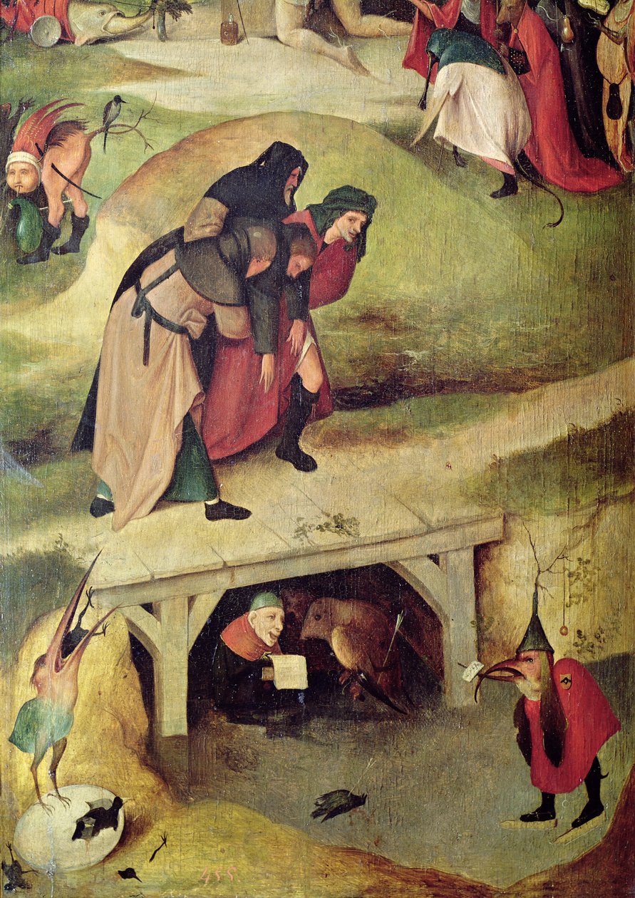Szent Antal megkísértése, részlet a triptichon bal oldali paneljéről alkotó: Hieronymus Bosch