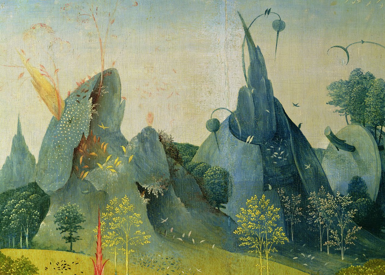 Az Éden kertje, részlet a Földi örömök kertje jobb oldali paneljéről, 1500 körül (lásd: 37912 és 146963) alkotó: Hieronymus Bosch