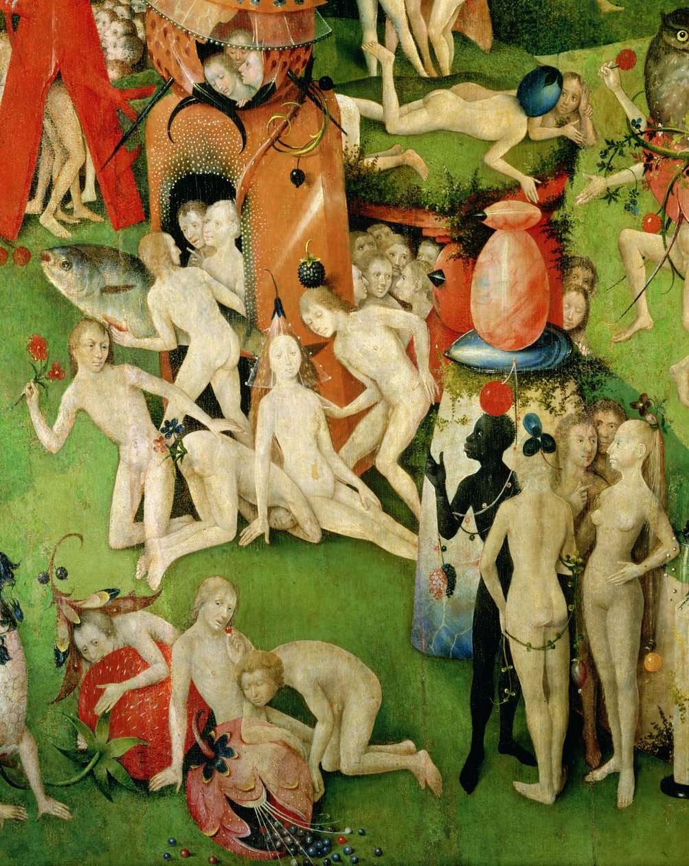 A kert a földi élvezeteken: A luxus allegóriája, központi triptichontábla, 1500 körül (részlet) alkotó: Hieronymus Bosch