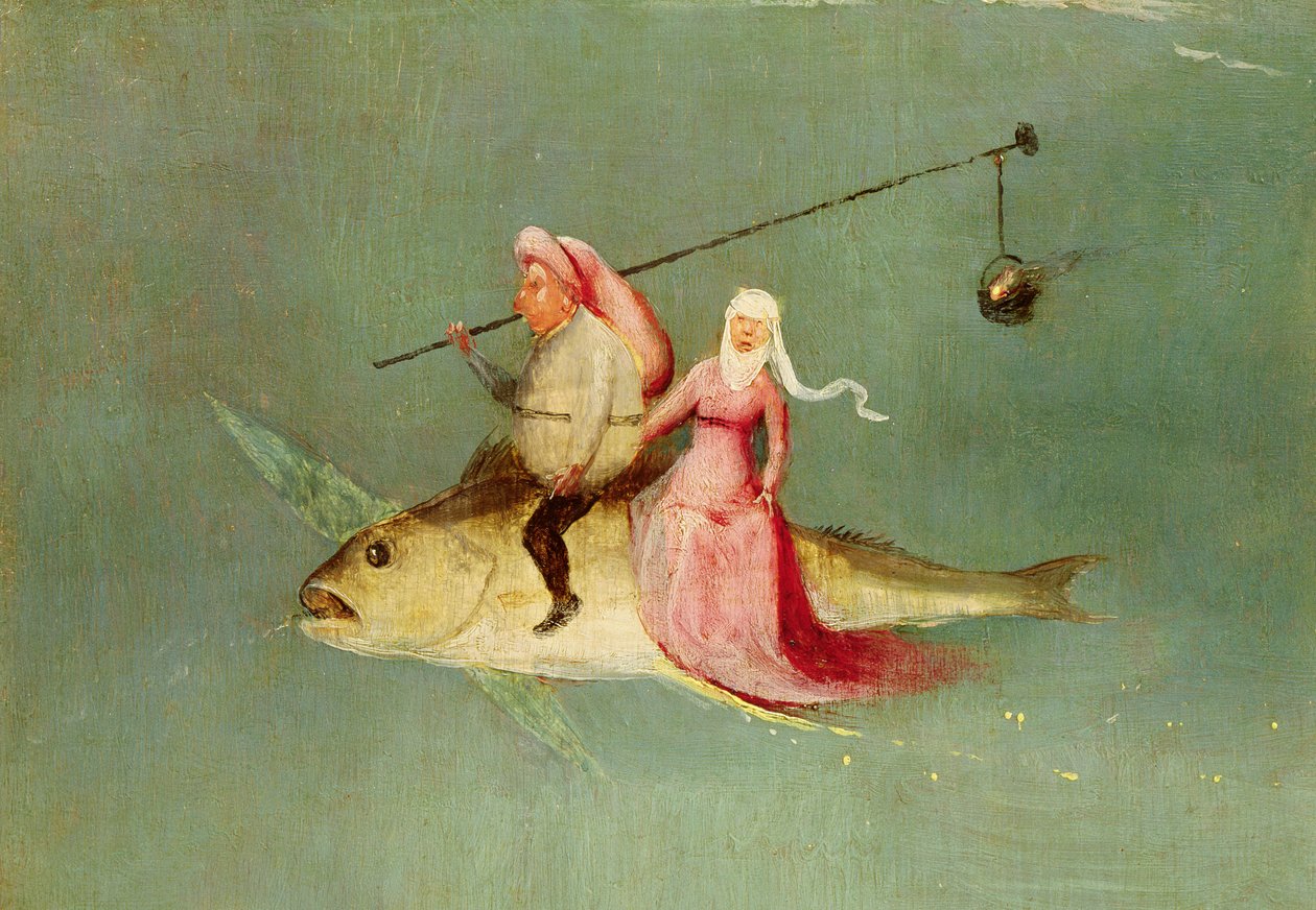 Szent Antal megkísértése, jobb oldali panel, egy halon lovagló házaspár részlete (lásd: 35965) alkotó: Hieronymus Bosch