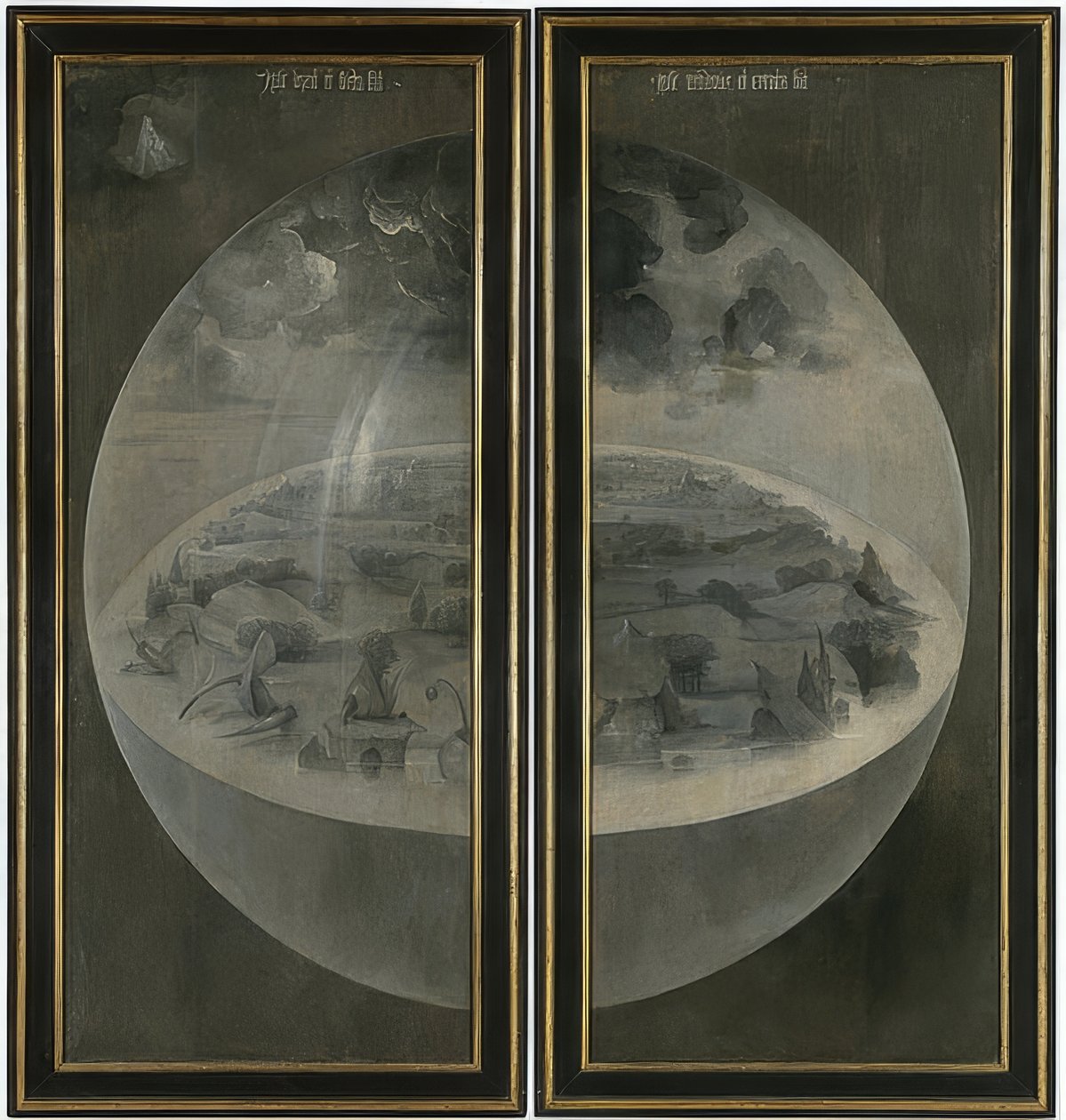 A földi gyönyörök kertje. Triptichon, hátul: A teremtés. 1500-05 körül alkotó: Hieronymus Bosch