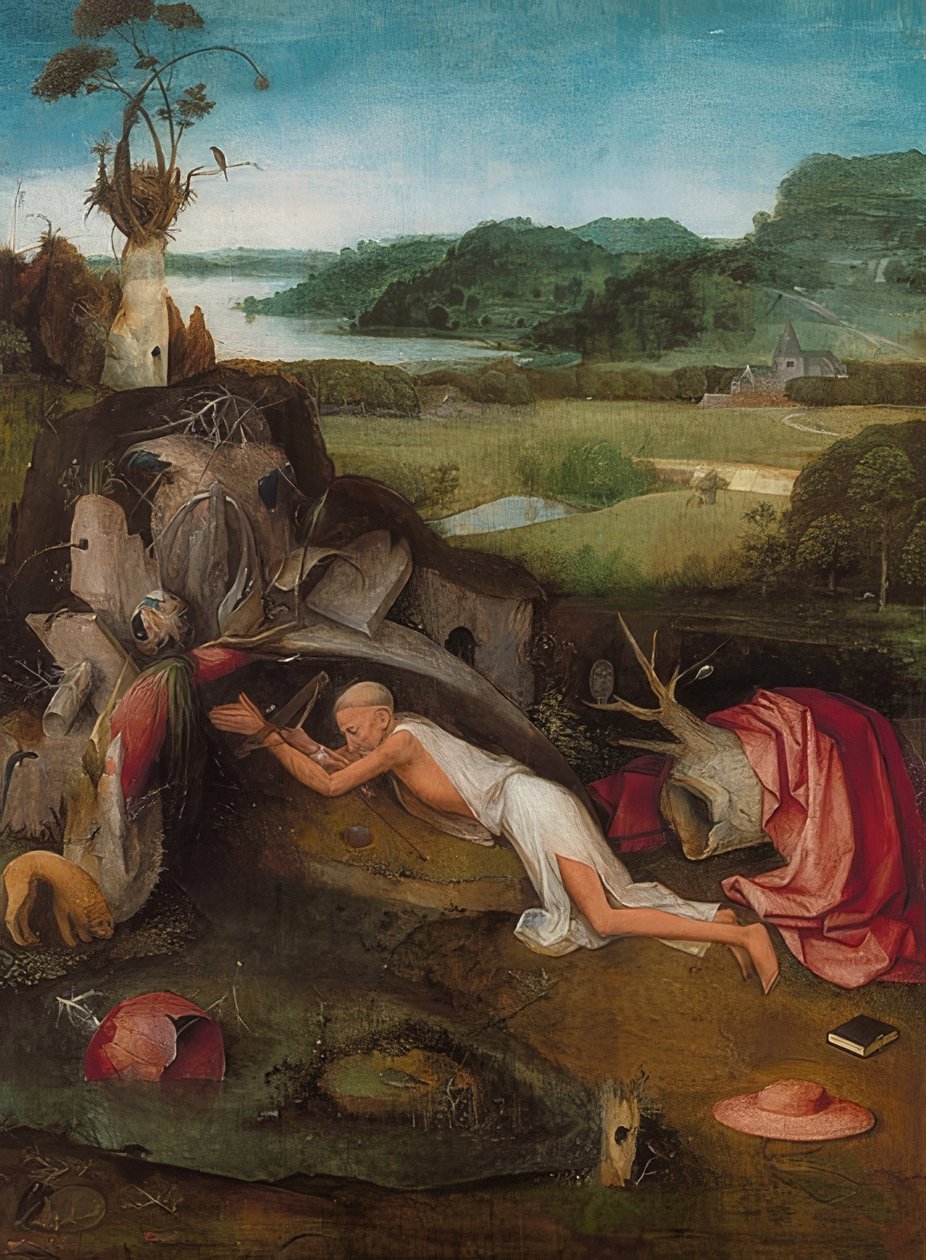 Szent Jeromos a sivatagban. 1490 körül alkotó: Hieronymus Bosch