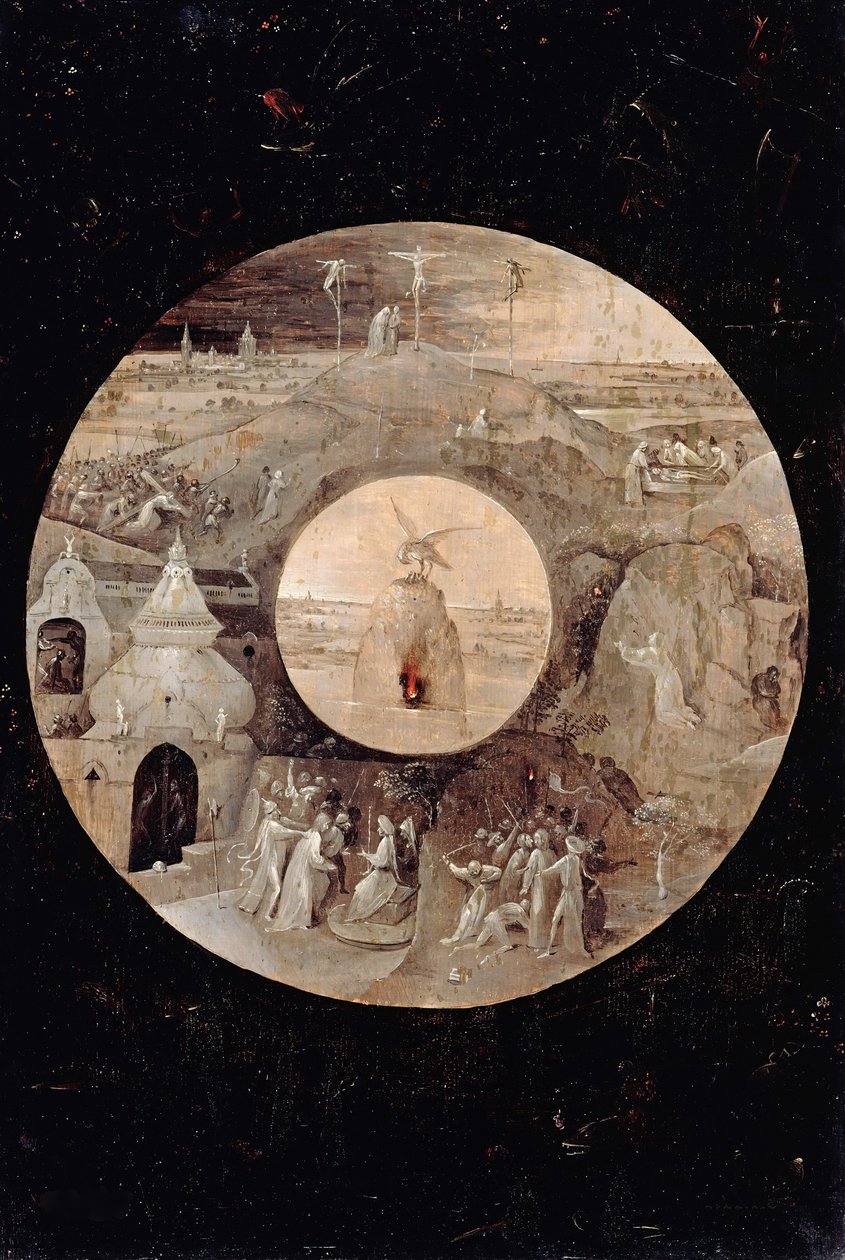 Szent János evangélista Patmosz hátoldalán. Krisztus szenvedése, c. 1505 alkotó: Hieronymus Bosch