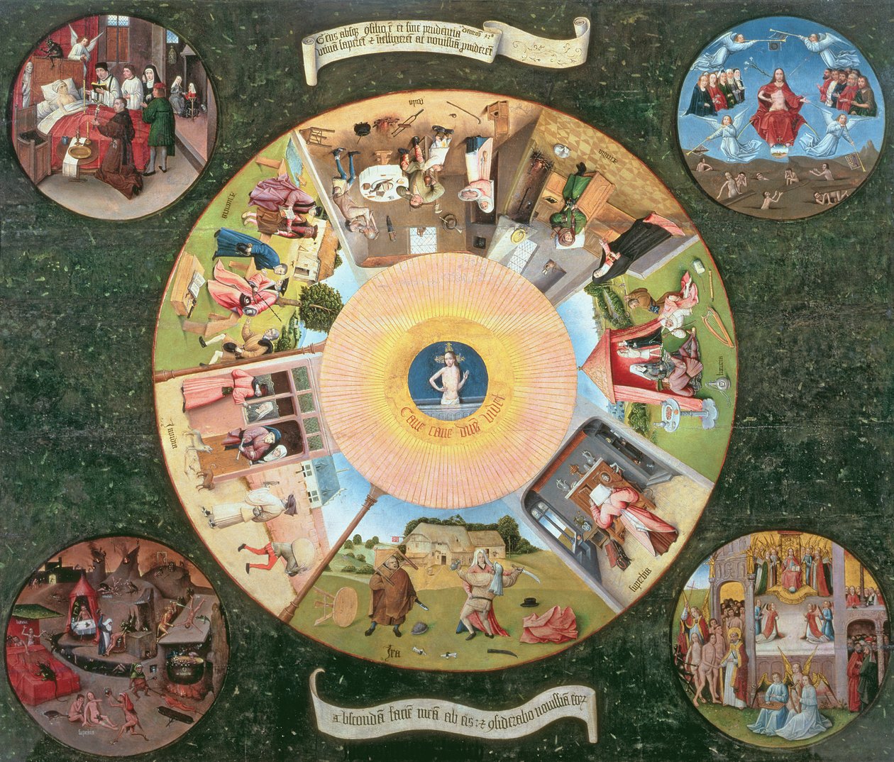 A hét halálos bűn és a négy utolsó dolog asztallapja (olaj a panelen) alkotó: Hieronymus Bosch