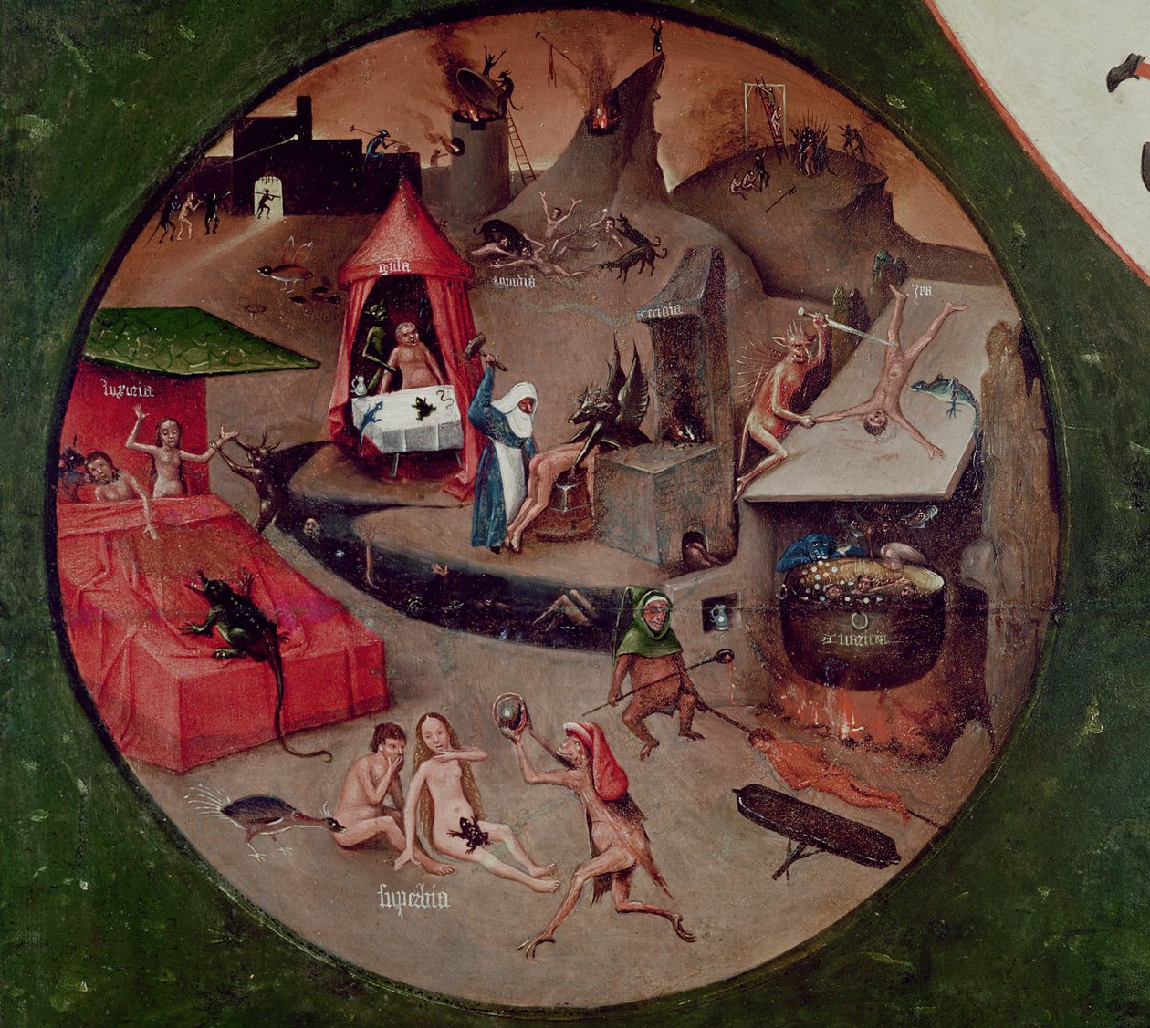 A hét halálos bűn és a négy utolsó dolog asztallapja, a pokol részlete, 1480 körül (olaj a panelen) alkotó: Hieronymus Bosch