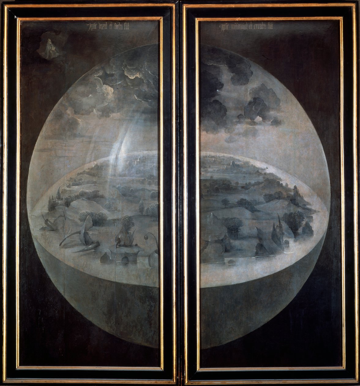A világ teremtése, a földi gyönyörök kertje triptichon zárt ajtaja, c1500 alkotó: Hieronymus Bosch