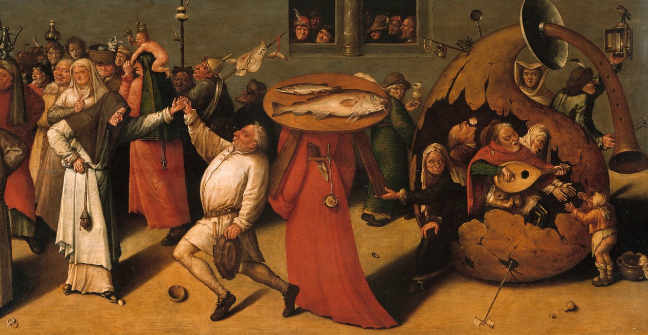 Harc a farsang és a nagyböjt részlete között. alkotó: Hieronymus, Bosch