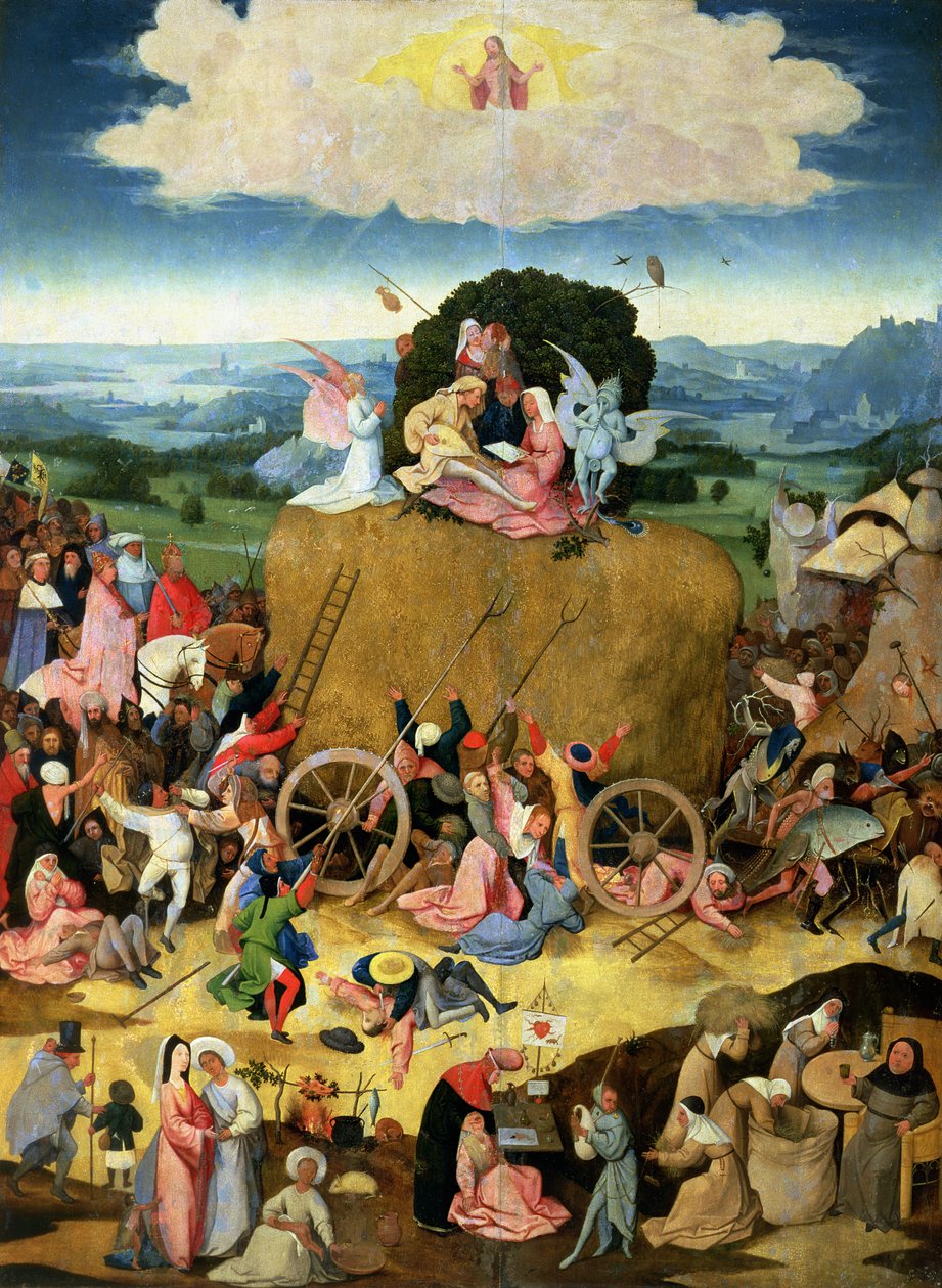 A Haywain: a triptichon központi táblája, 1500 körül alkotó: Hieronymus Bosch