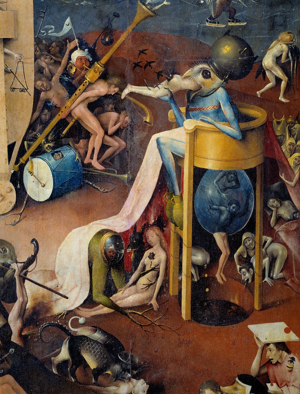 Hieronymus Van Aken (Aken), Jerome Bosch (1450-1516) „A szárazföldi csemegék kertje” című triptichon jobb oldali pokolrészlete alkotó: Hieronymus Bosch