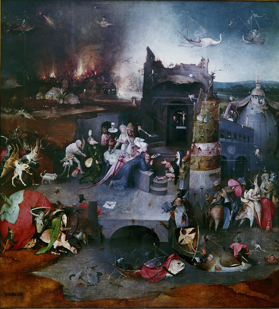Szent Antal megkísértése Triptichon központi táblája, 1495 és 1515 között alkotó: Hieronymus Bosch