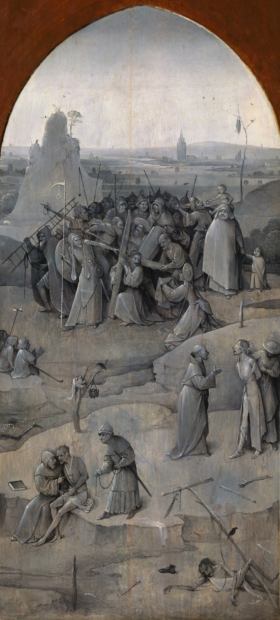 Szent Antal megkísértése. Triptichon, hátlap: Krisztus keresztet hordozó, 1500-1501. alkotó: Hieronymus Bosch