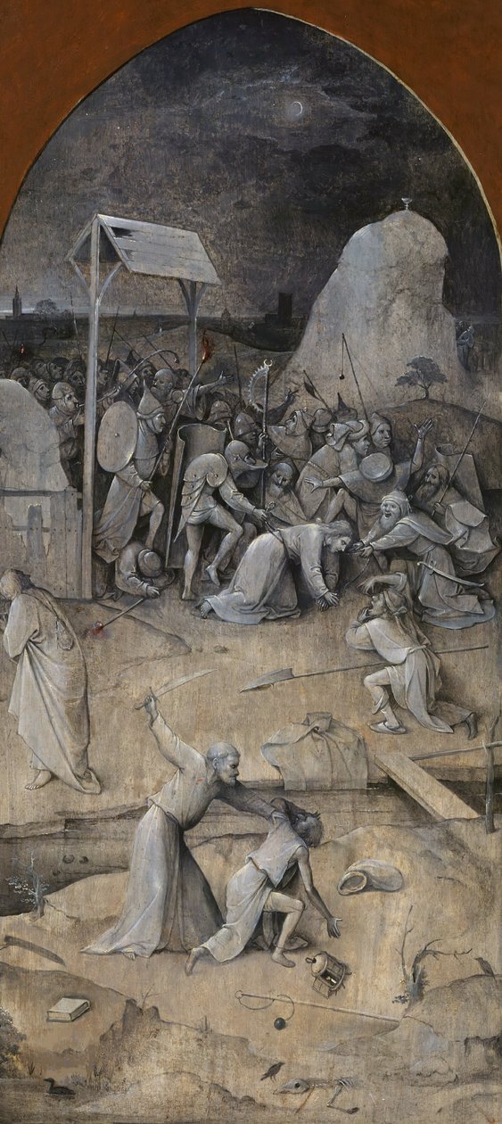 Szent Antal megkísértése. Triptichon, hátlap: Krisztus elfogása, 1500-1501. alkotó: Hieronymus Bosch