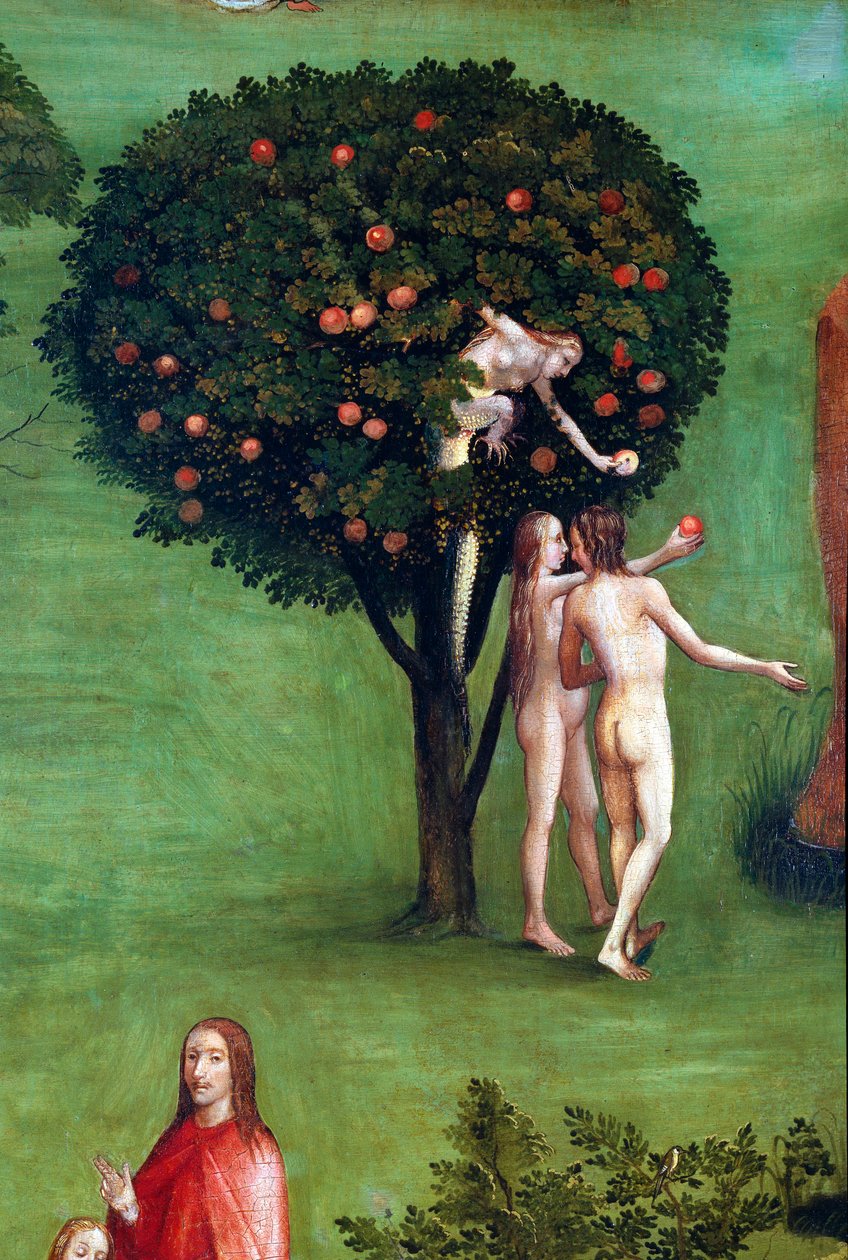 Az utolsó ítélet triptikusa, bal oldali panel. Ádám és Éva a paradicsomban, részlet (festmény fára, 1504 körül) alkotó: Hieronymus Bosch