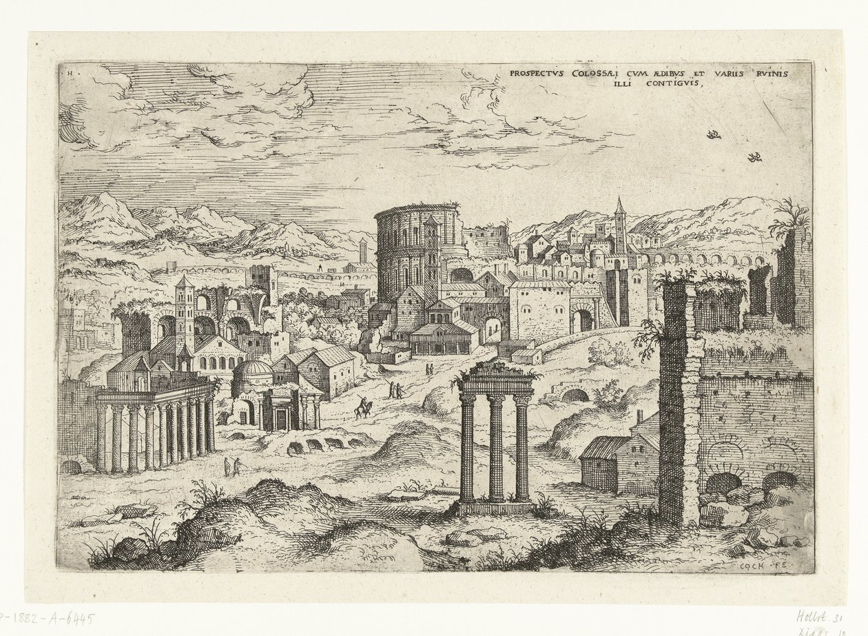 Gezicht op het Forum Romanum (cím a tárgyon) Római romok (sorozat címe) alkotó: Hieronymus Cock