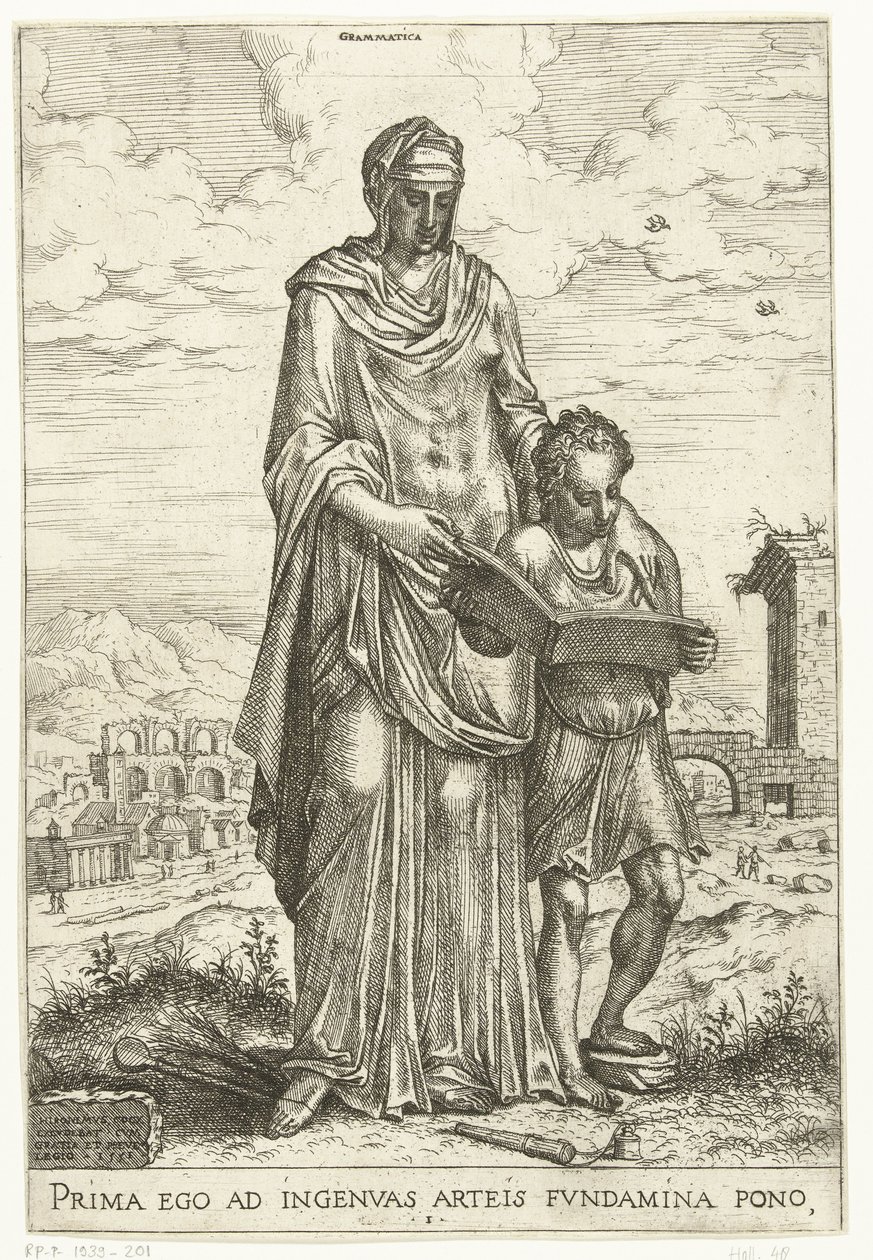 Nyelvtan (cím az objektumon) Liberal Arts és Minerva, Apollo és Industria (sorozat címe) alkotó: Hieronymus Cock