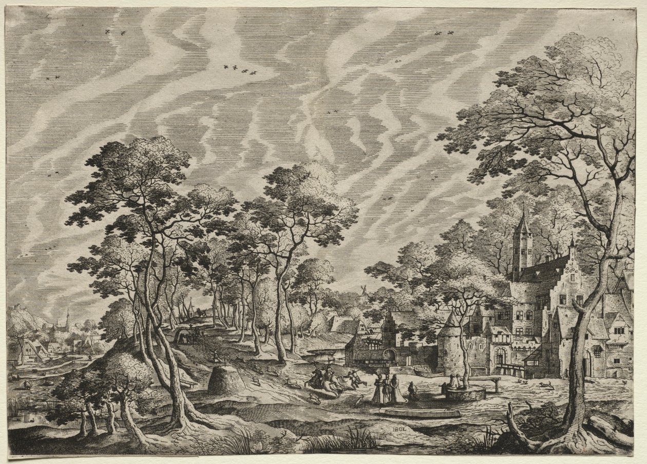 Táj, jobb oldalon kastély, 1630. alkotó: Hieronymus Cock