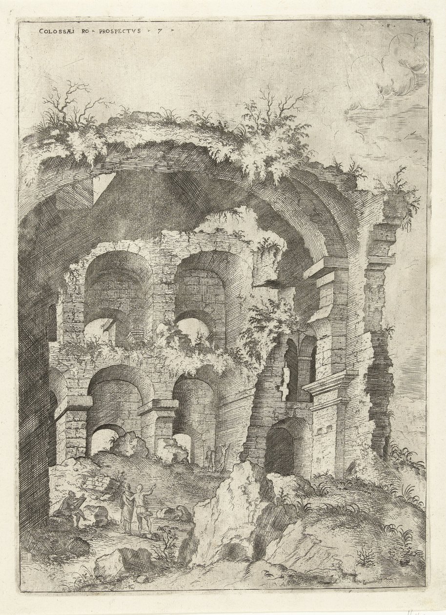 A római Colosseum hetedik képe Colossi a potenciális 7-hez (cím az objektumon) Római romok (sorozat címe) alkotó: Hieronymus Cock