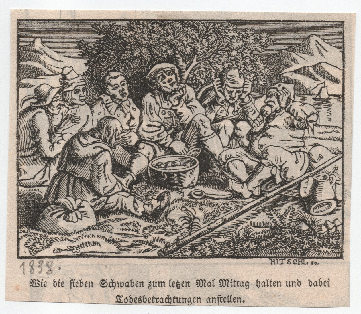 A svábok a gombócfazék körül tároltak... alkotó: Hieronymus Heinrich Jakob Ritschl von Hartenbach