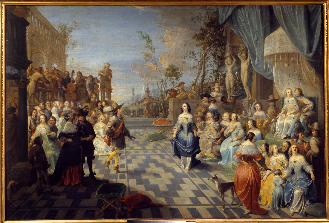 Bál egy palota teraszán, korábban bálnak nevezték az osztrák Don Juan udvarában Hieronymus Janssens dit le Dancer (1624-1693) festménye (ec.flam.) 1658 V. 1,14x1,7 m Lille, Musee des Beaux Arts alkotó: Hieronymus Janssens