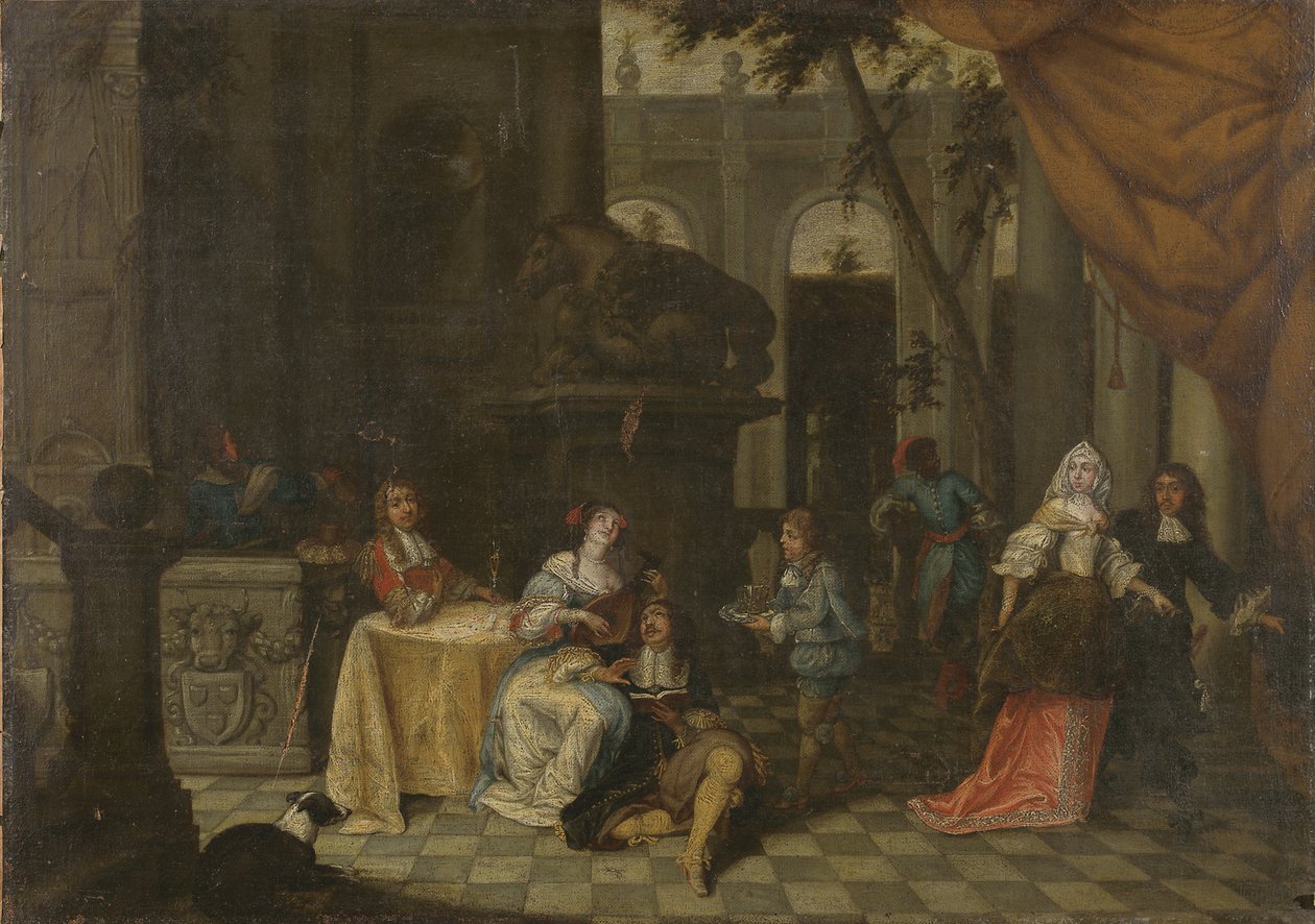 Elegáns társaság a teraszon, 1669 alkotó: Hieronymus Janssens
