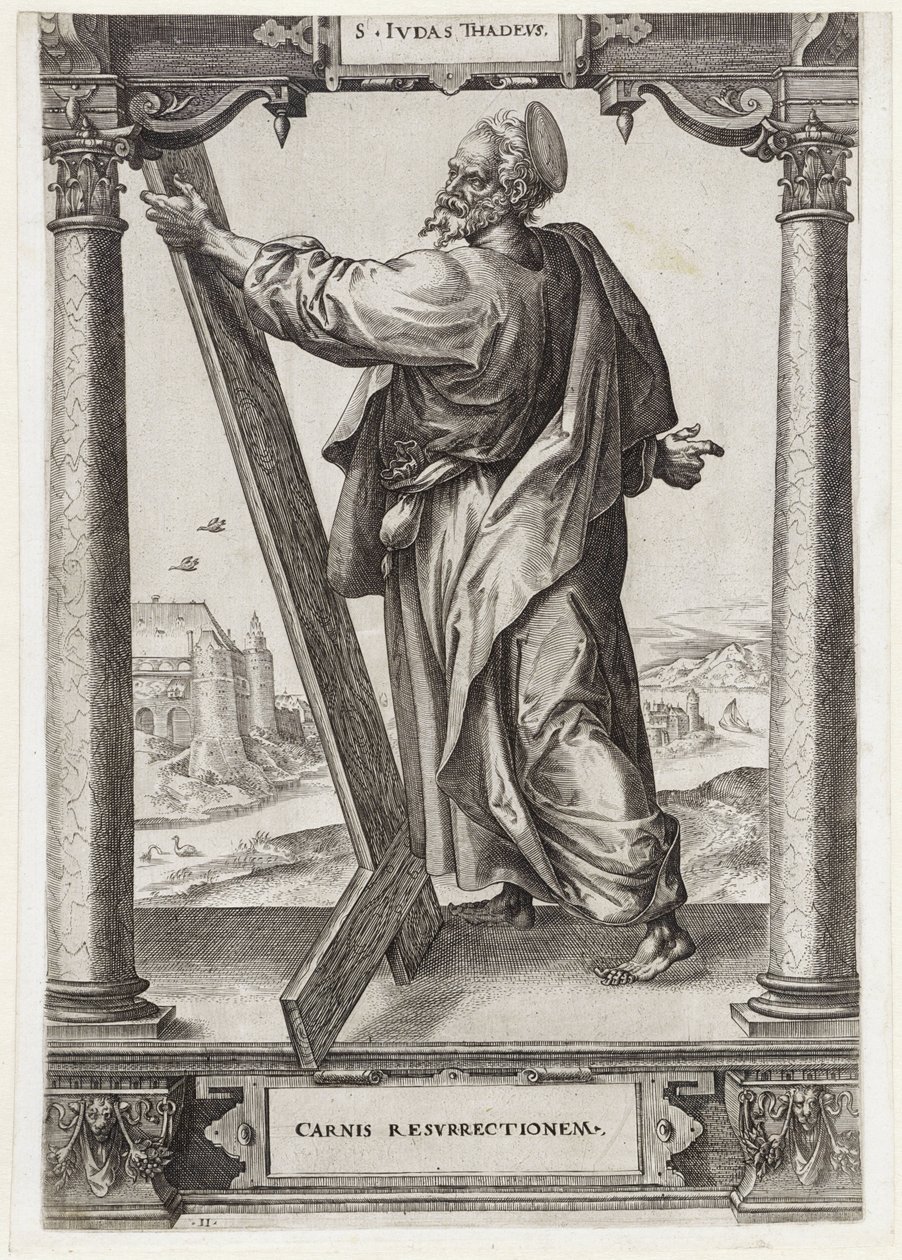 H. Judas Taddeus S. Ivdas Thadevs (cím az objektumon) Krisztus és a tizenkét apostol, valamint Szent Pál (sorozat címe) alkotó: Hieronymus Wierix