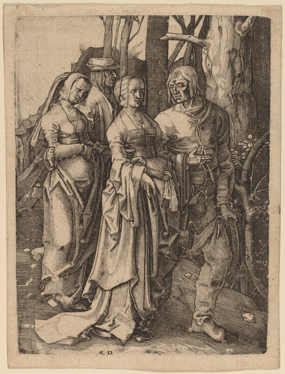 A két pár az erdőben alkotó: Hieronymus Wierix after Lucas van Leyden