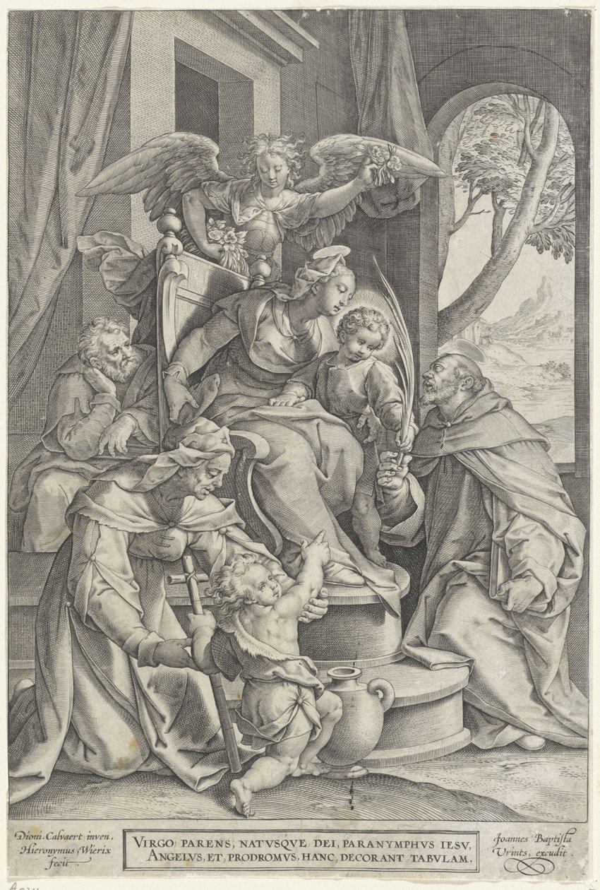 Szent Család Erzsébettel és Keresztelő Jánossal, Denys Calvaert után, 1563 - 1611 előtt alkotó: Hieronymus or Jerome Wierix