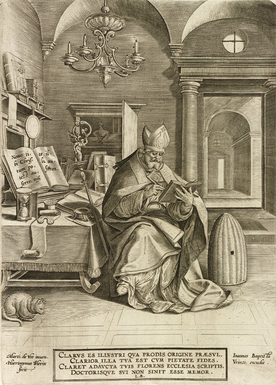 Szent Ambrus, az Egyház négy atya című sorozatából, kocsma. 1586 alkotó: Hieronymus or Jerome Wierix
