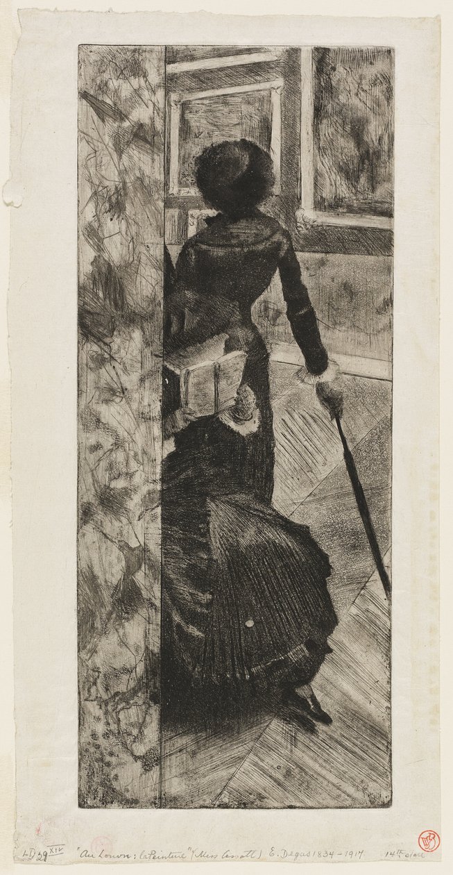 Mary Cassatt a Louvre festményeiből álló galériában alkotó: Hilaire Germain Edgar Degas