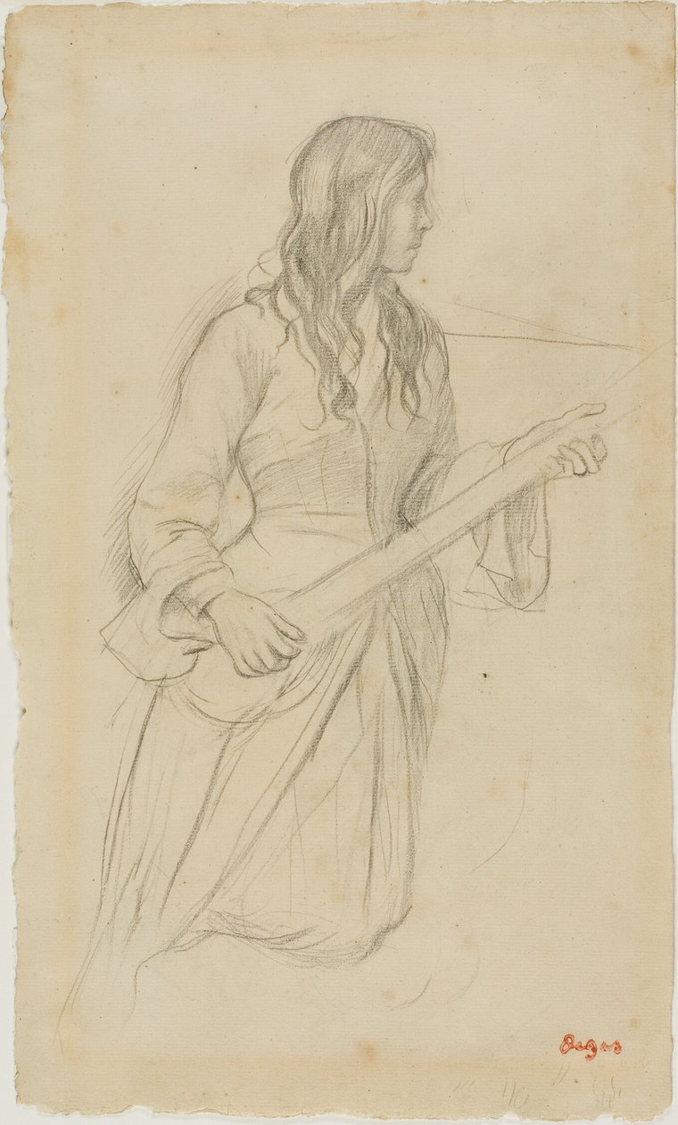 Mandolinon játszó fiatal nő, tanulmány Mlle. Fiocre portréjához a "La Source" balettben alkotó: Hilaire Germain Edgar Degas
