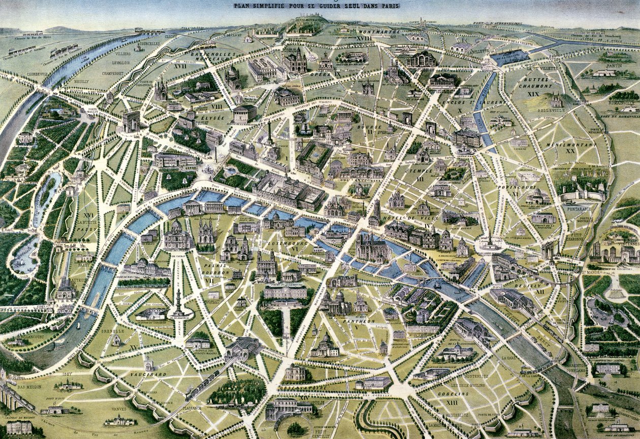 Georges Haussmann báró (1809-91) Párizs térképe a „Grands Travaux” idején, 1864 alkotó: Hilaire Guesnu