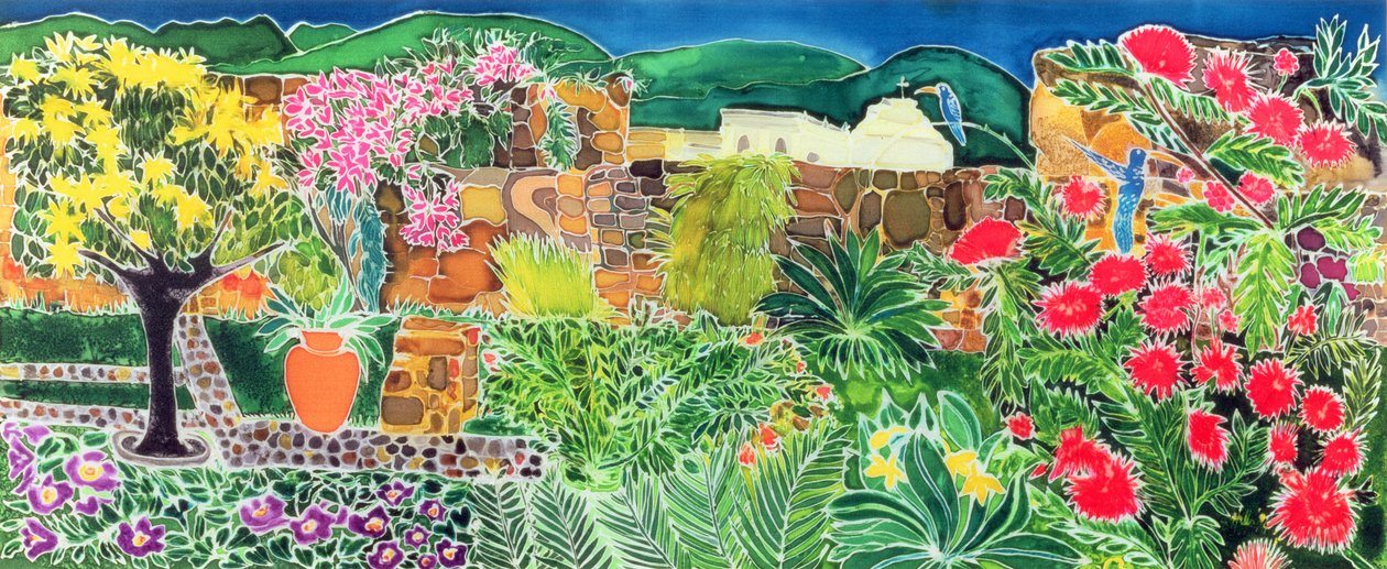 Convent Gardens, Antigua, 1993 (színes tinták selyemen) alkotó: Hilary Simon