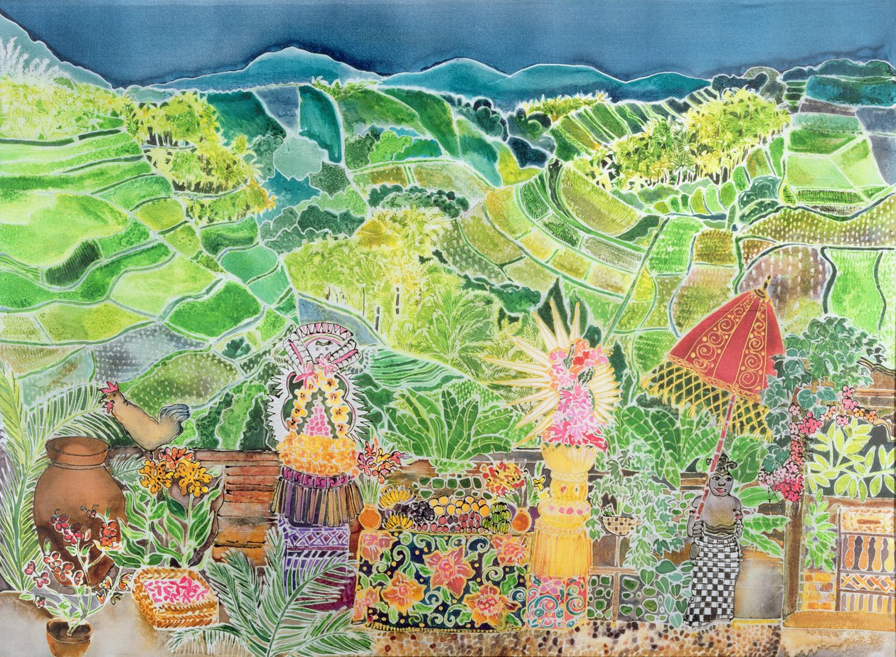 Kedewatan, Bali, 1997 (színes tinták selyemen) alkotó: Hilary Simon