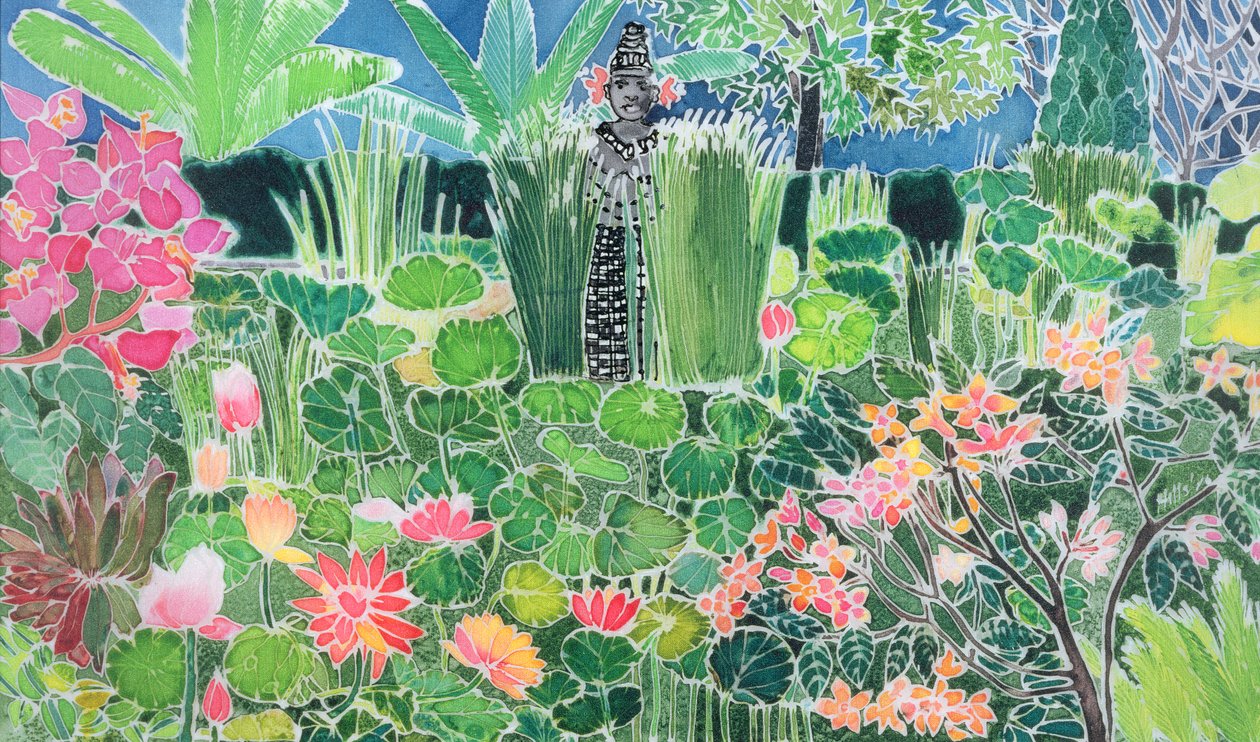 Lotus Pond, Ubud, Bali, 1997 (színes tinta selyemen) alkotó: Hilary Simon