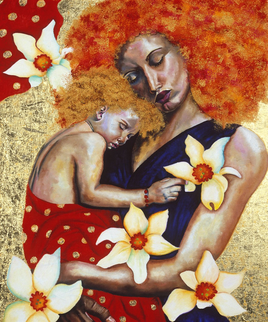 Anya és gyermeke, 2003 (olaj aranylevéllel a fedélzeten) alkotó: Hilary Dunne