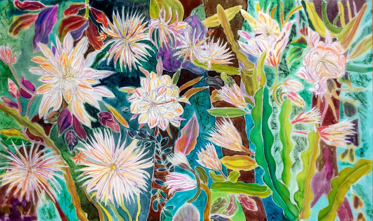 Night Flowering Moonflower, Peru, 2022 (festés és festék selyemre) alkotó: Hilary Simon